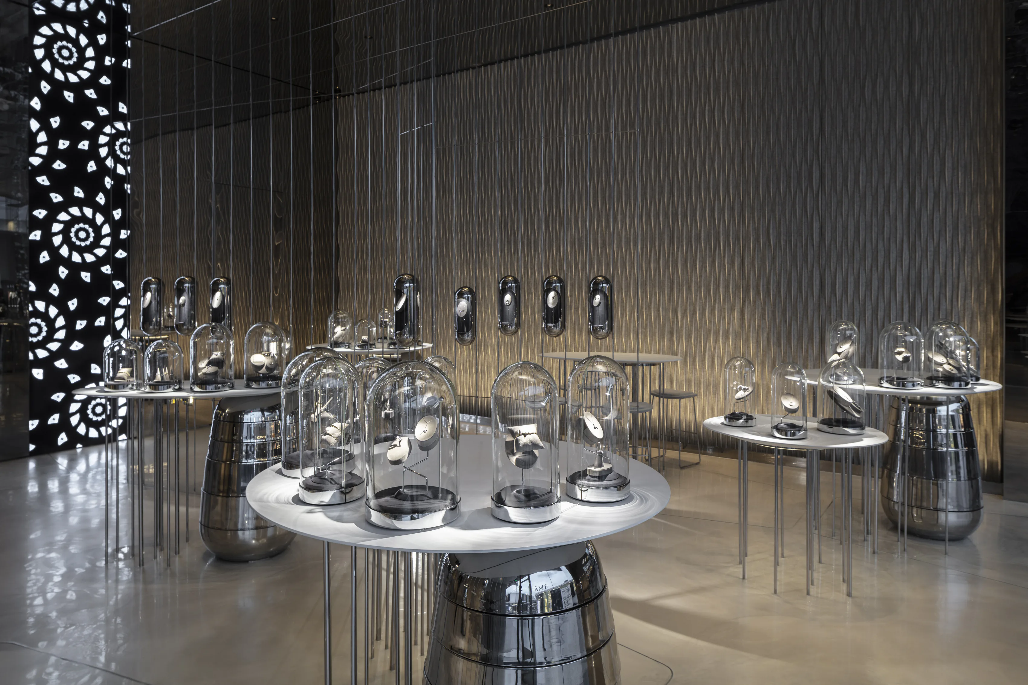The Ame store interior, with jewellery displayed on plinths.