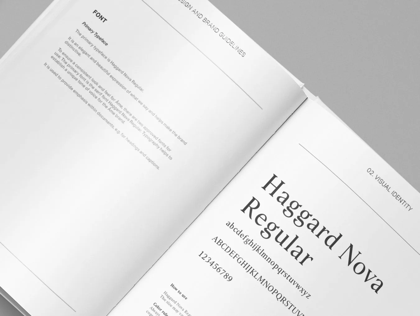An open type specimen book showing Haggard Nova Regular and its character set.