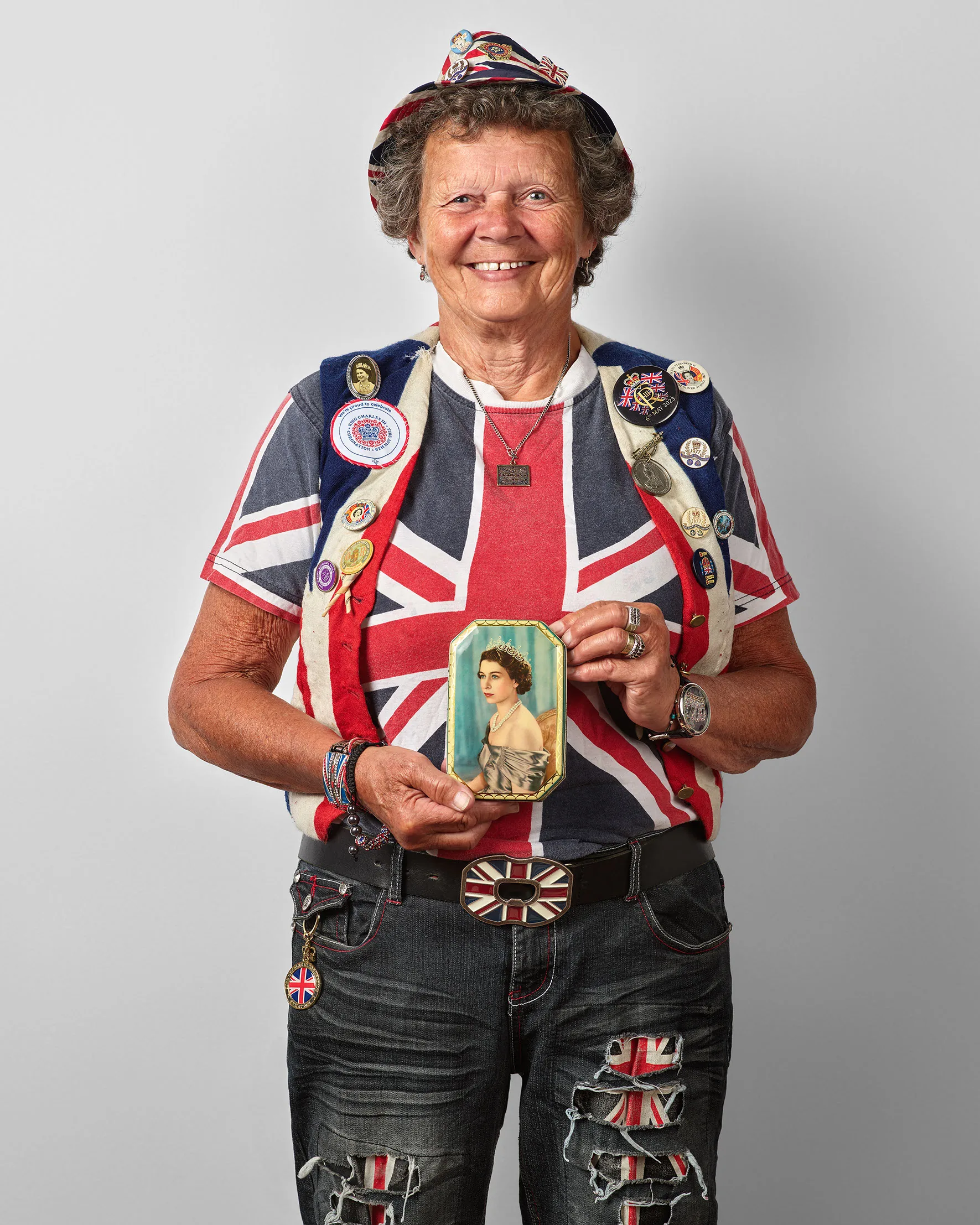 The collector of the royal memorabilia, photographed with it.