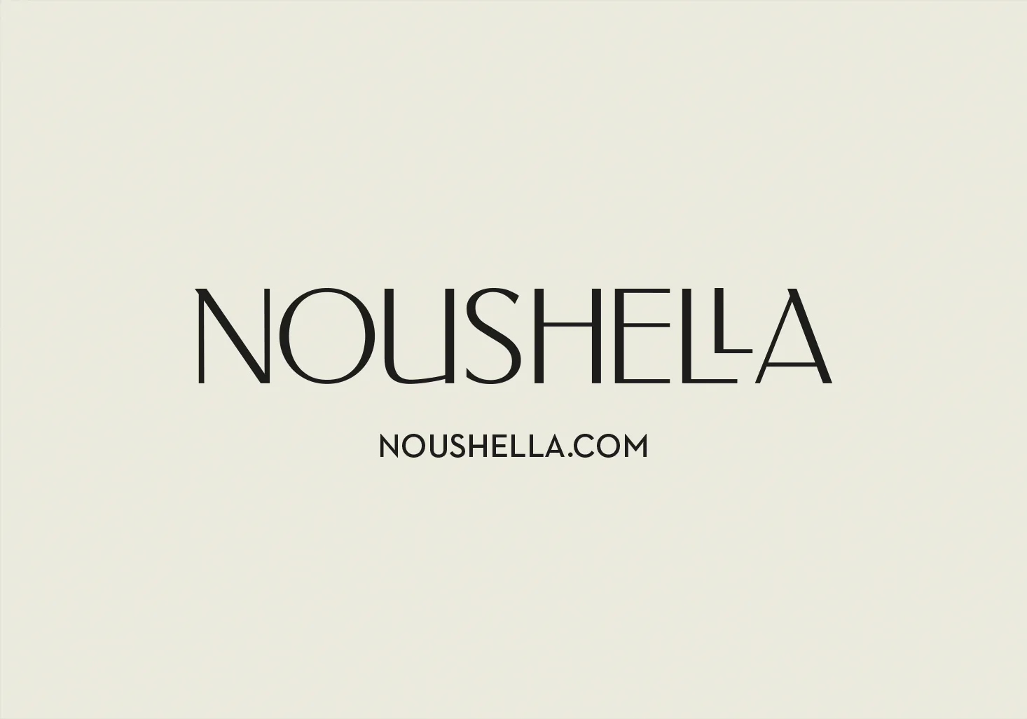 The Noushella wordmark and web address, set on a bone ground.
